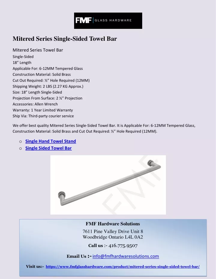 mitered series single sided towel bar