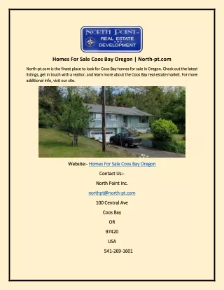 Homes For Sale Coos Bay Oregon | North-pt.com