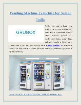 Vending Machine Franchise for Sale in India