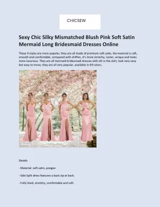 Sexy Chic Silky Mismatched Blush Pink Soft Satin Mermaid Long Bridesmaid Dresses Online