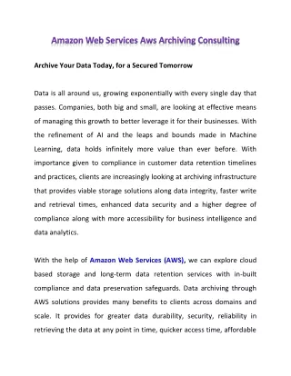 archive your data today for a secured tomorrow