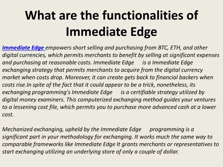 what are the functionalities of immediate edge