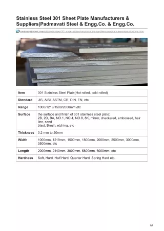 Stainless Steel 301 Plates Suppliers In India