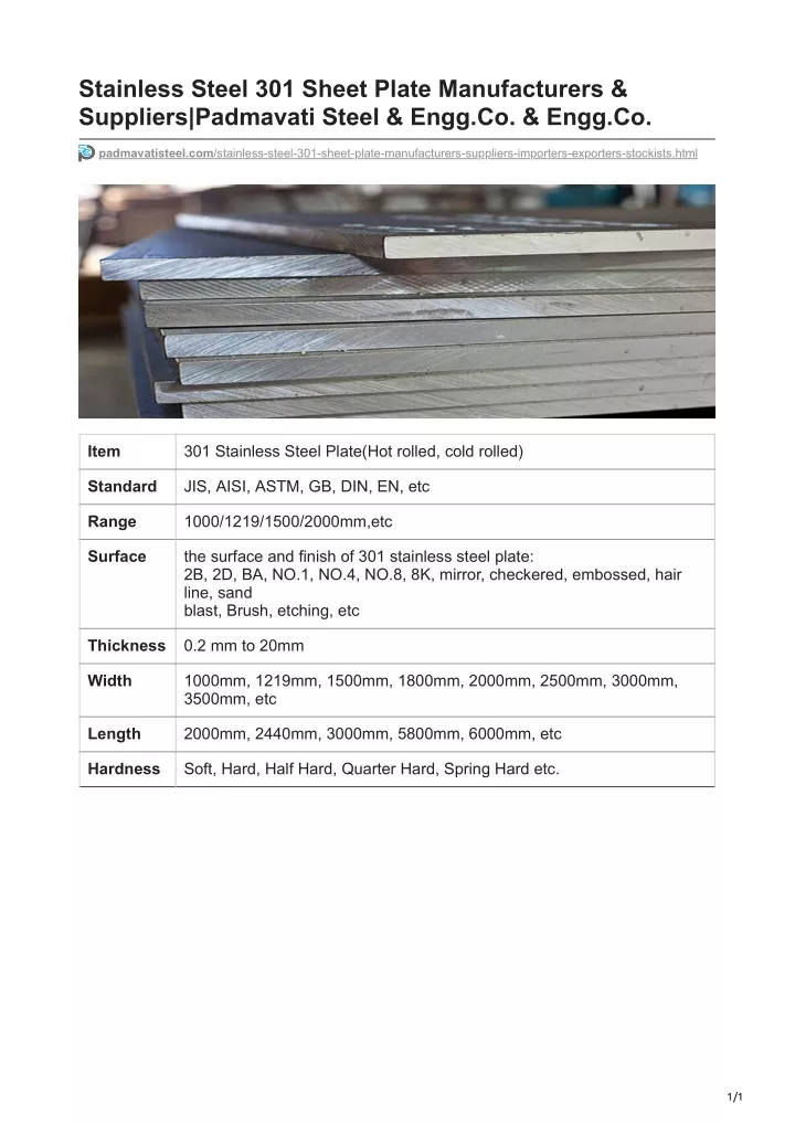 stainless steel 301 sheet plate manufacturers