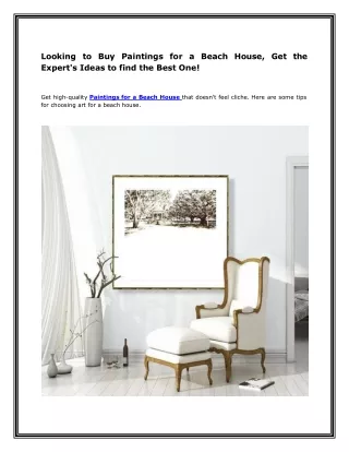 Looking to Buy Paintings for a Beach House, Get the Expert's Ideas to find the Best One!
