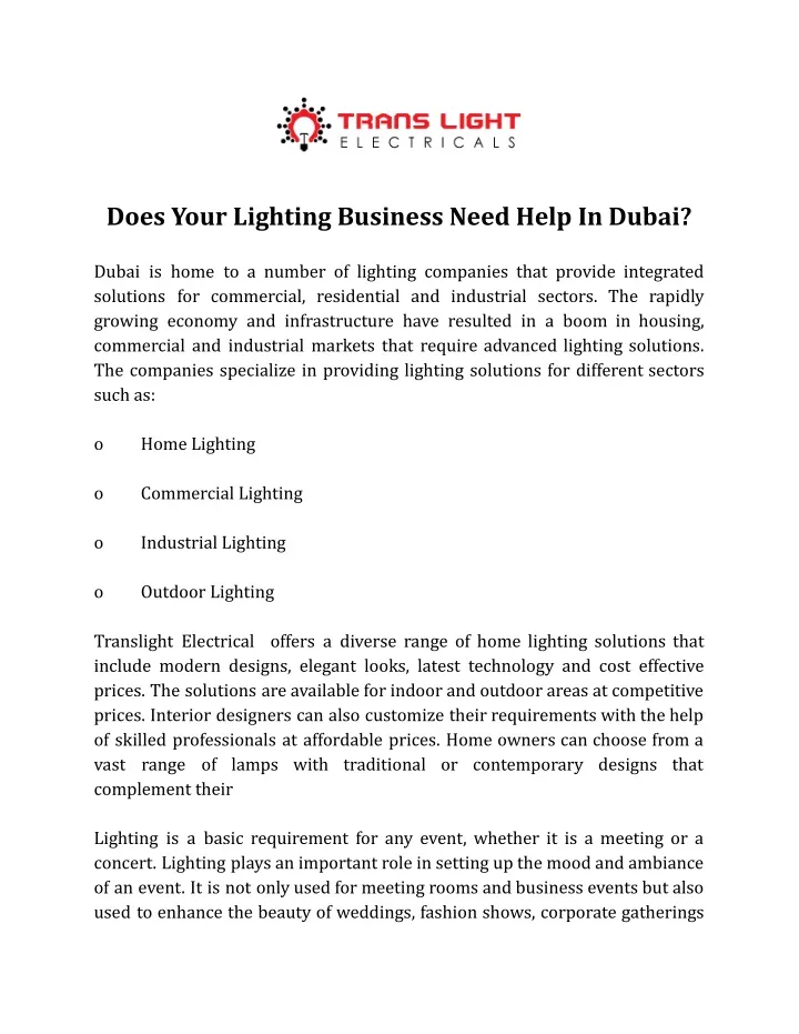 does your lighting business need help in dubai