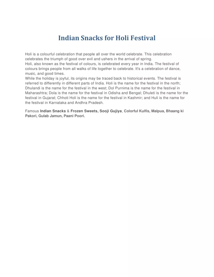 indian snacks for holi festival