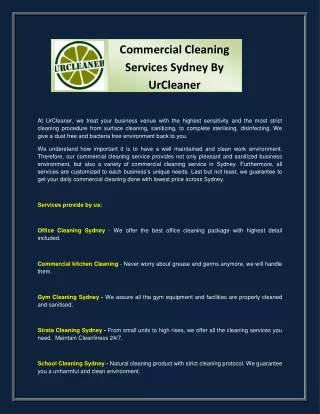 Commercial Cleaning Services Sydney By UrCleaner