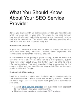 What You Should Know About Your SEO Service Provider