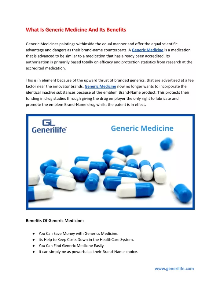 what is generic medicine and its benefits