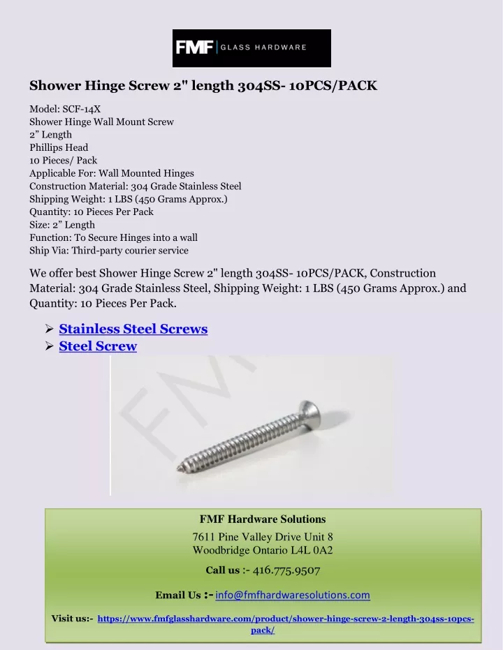shower hinge screw 2 length 304ss 10pcs pack