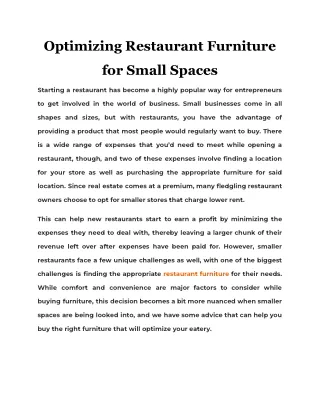 optimizing restaurant furniture