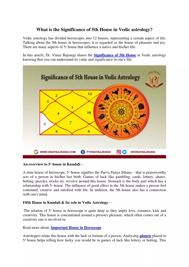 what is the significance of 5th house in vedic