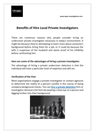 Benefits of Hire Local Private Investigators