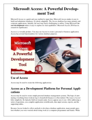 Microsoft Access A Powerful Development Tool