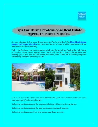 Tips For Hiring Professional Real Estate Agents In Puerto Morelos