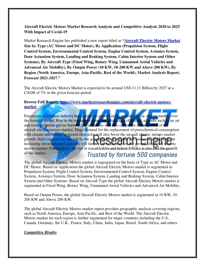 aircraft electric motors market research analysis