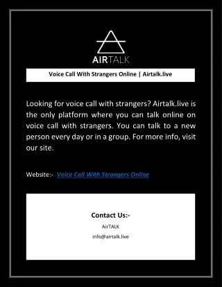 Voice Call With Strangers Online | Airtalk.live