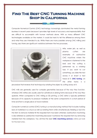 Best CNC Turning Machine Shop In California
