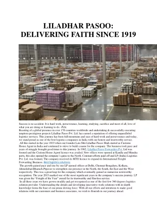 LILADHAR PASOO DELIVERING FAITH SINCE 1919