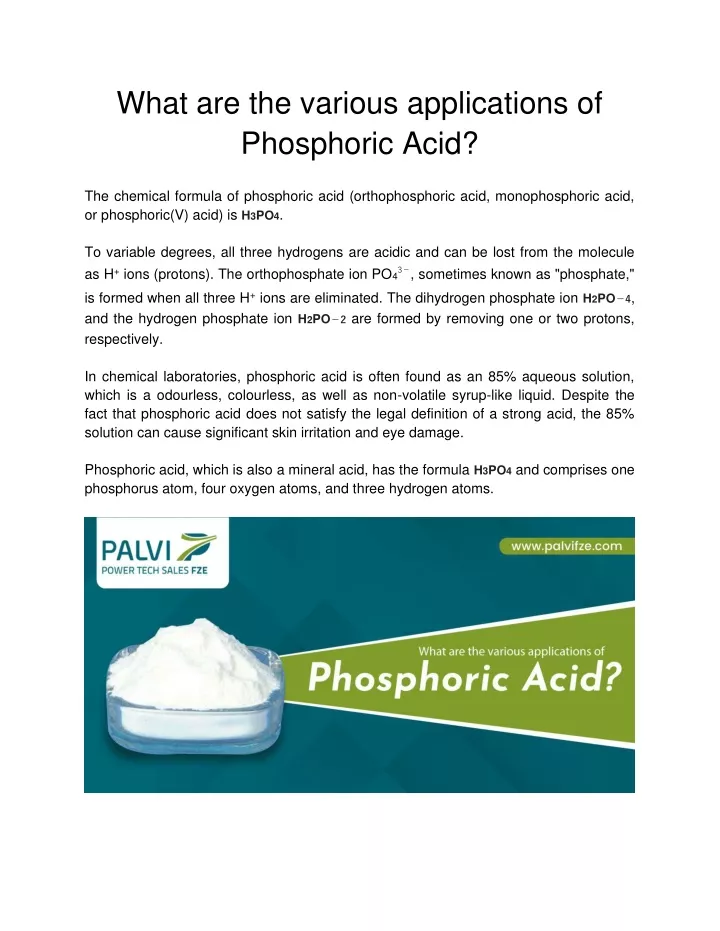 what are the various applications of phosphoric
