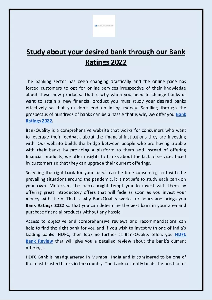 study about your desired bank through our bank