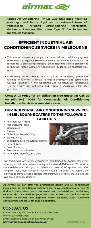 Get The Best Industrial Air Conditioning Services in Melbourne