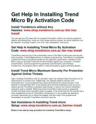 Get Help In Installing Trend Micro By Activation Code