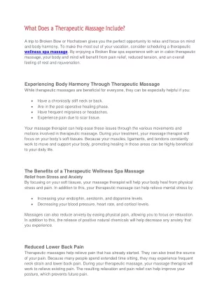 what does a therapeutic massage include a trip