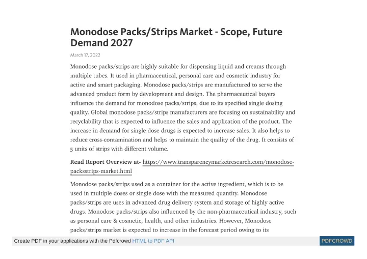 monodose packs strips market scope future demand