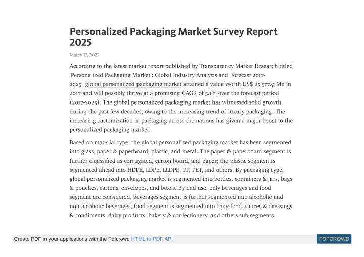 personalized packaging market survey report 2025