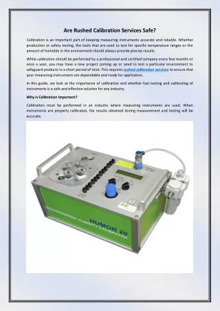 Are Rushed Calibration Services Safe
