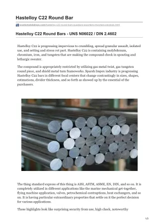 Hastelloy C22 Round Bar Stockists In India