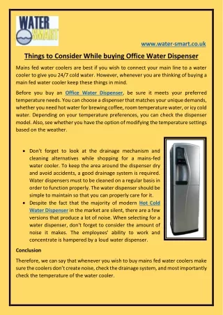 Things to Consider While buying Office Water Dispenser