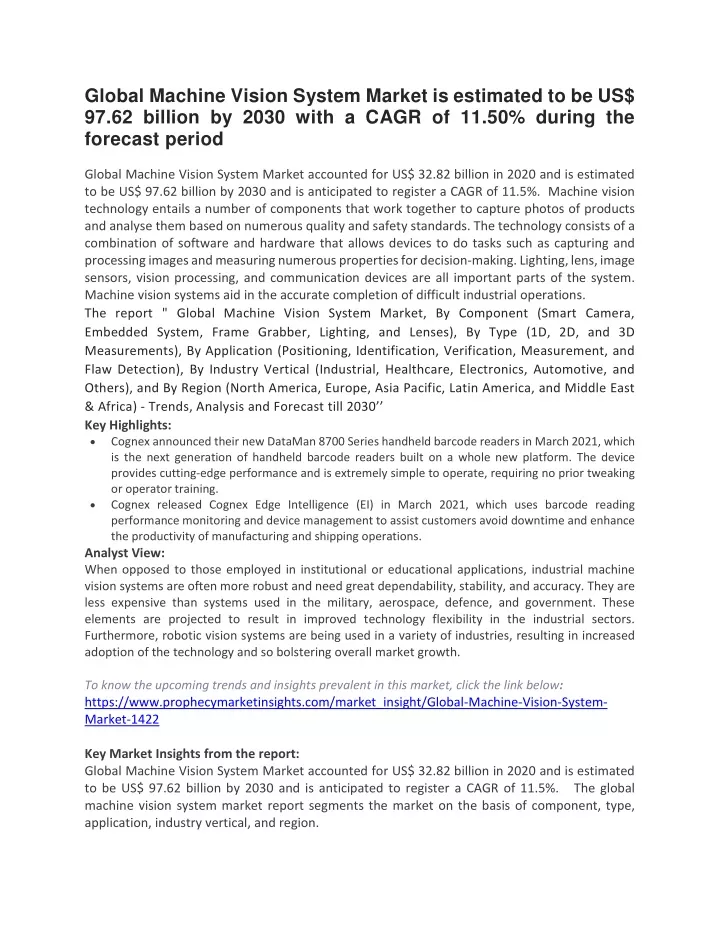 global machine vision system market is estimated