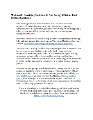 madimack providing sustainable and energy