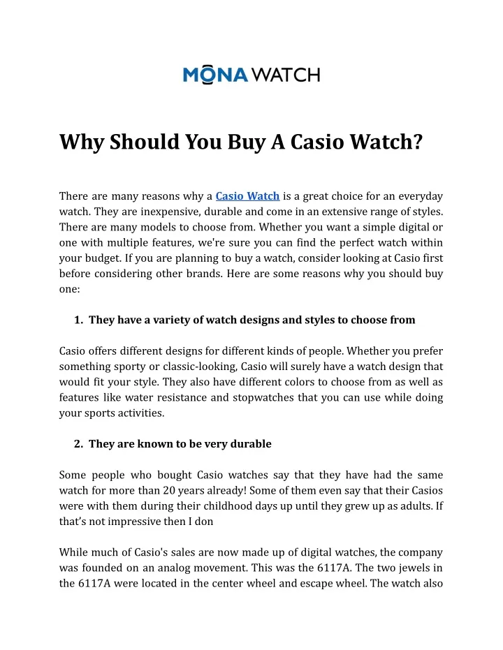 why should you buy a casio watch