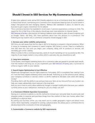 Should I Invest in SEO Services for My Ecommerce Business?