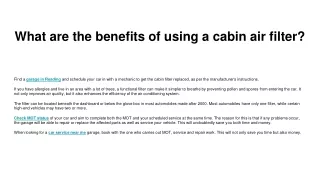 what are the benefits of using a cabin air filter