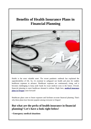 Benefits of Health Insurance Plans in Financial Planning
