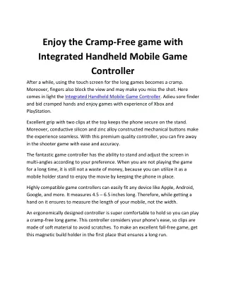 enjoy the cramp free game with integrated