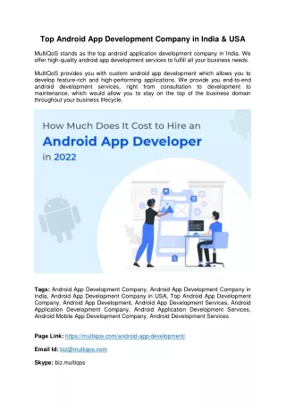 Top Android App Development Company in India and USA
