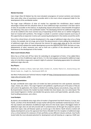 Extra Virgin Olive Oil Market Report