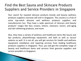 Find the Best Sauna and Skincare Products Suppliers and Service Providers in Singapore