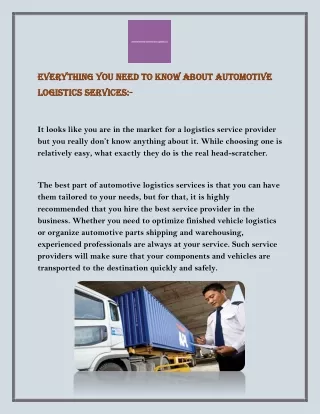 Automotive Logistic Service | Tacticalssllc