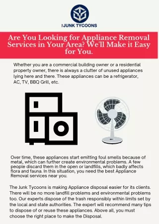 Are You Looking for Appliance Removal Services in Your Area We'll Make it Easy for You.