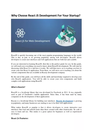 why choose react js development for your startup