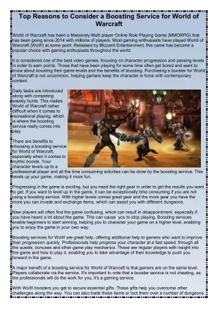 Top Reasons to Consider a Boosting Service for World of Warcraft