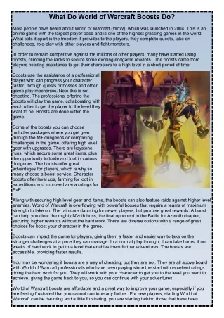 What Do World of Warcraft Boosts Do
