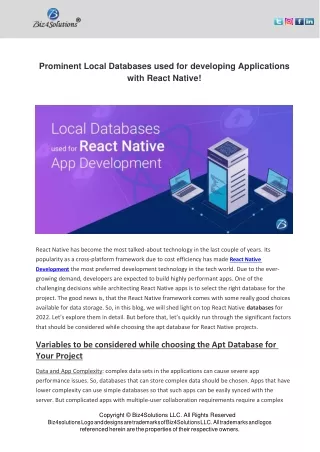 List of Top Local Databases used for react native app developement in 2022